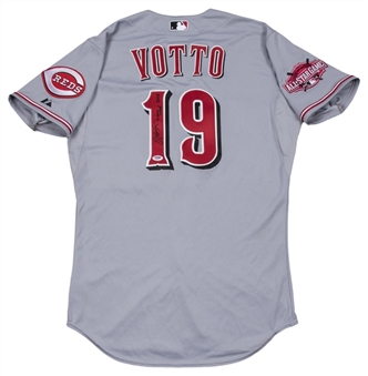 2015 Joey Votto Game Used, Signed & Inscribed Cincinnati Reds Road Jersey (MLB Authenticated & PSA/DNA)